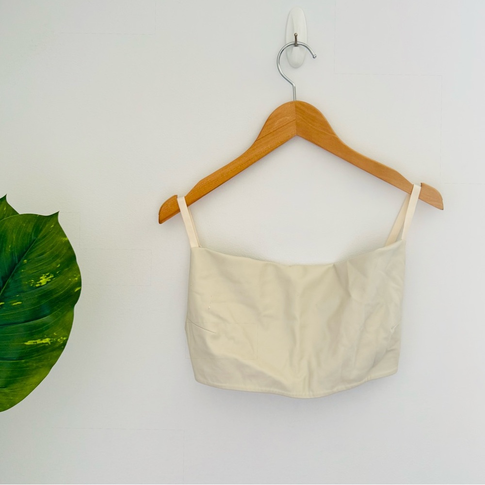 LAMARQUE | Cream Faux Leather Bustier Crop Top Adjustable Straps Size XS